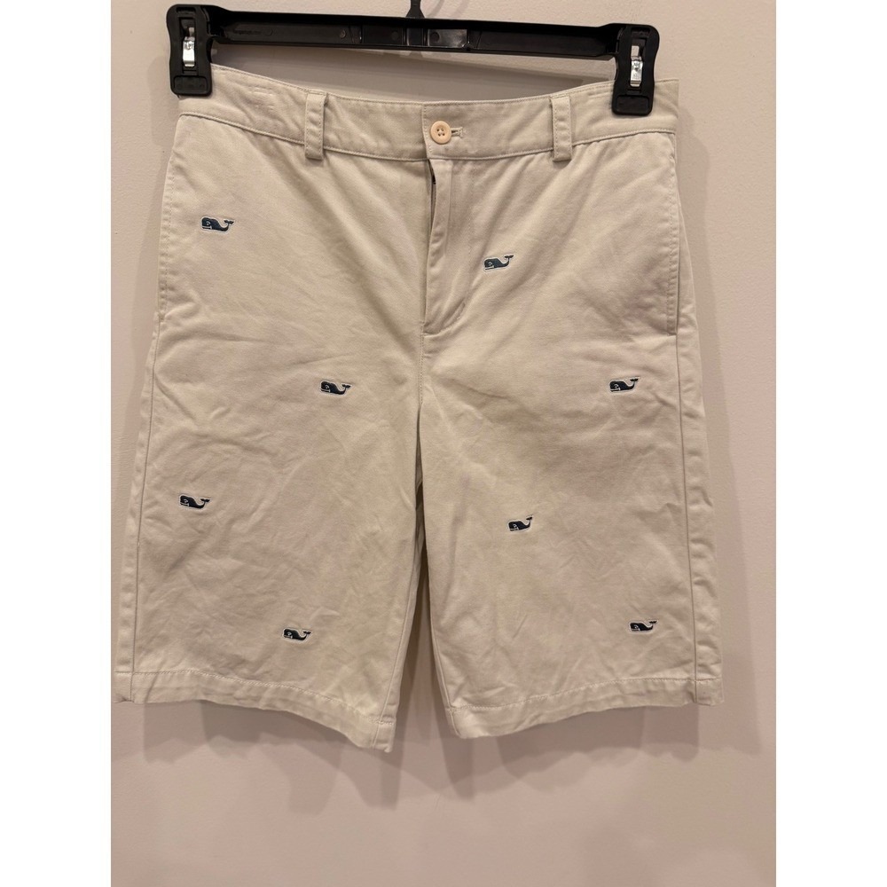 Vineyard Vines Kids Whale Embroidered Chino Shorts Size 16 Khaki Casual Beach